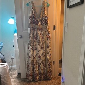 Joyfolie Tan Halter Maxi Dress for Weddings